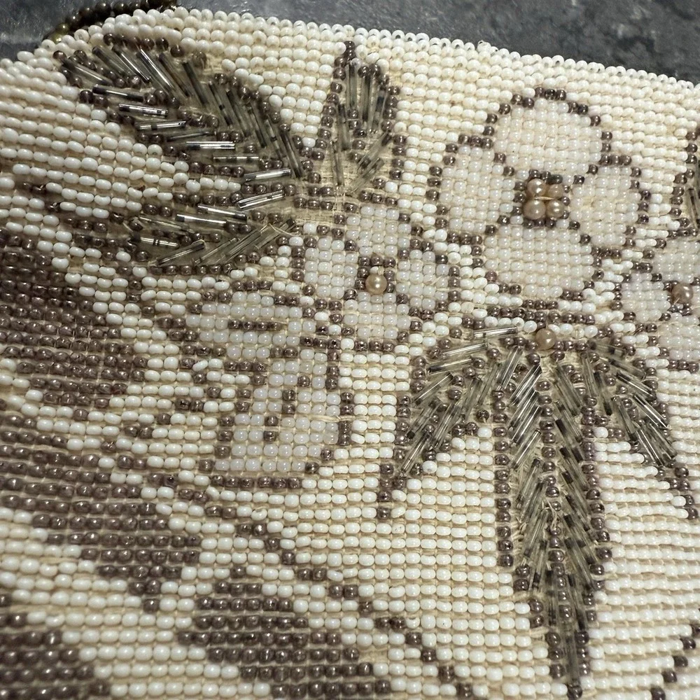 Antique Beaded Coin Purse Belt Purse Glass Beads Linen Lined‎ Czechoslovakia